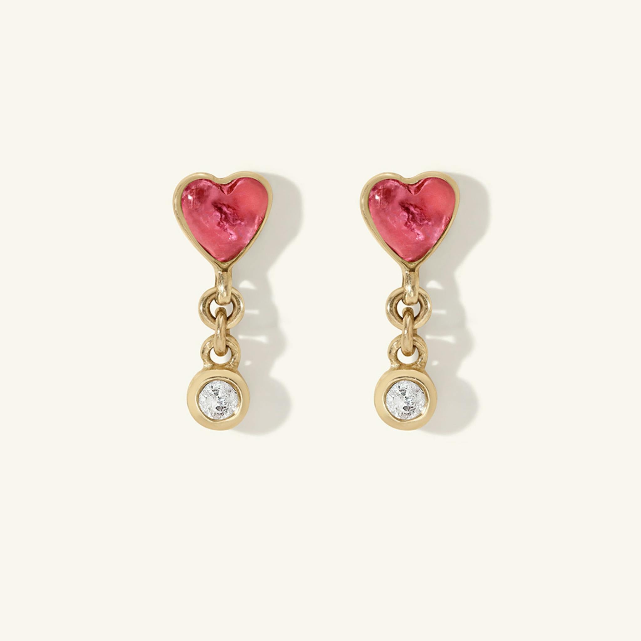 Pink Tourmaline Byrdie Heart Diamond Stud Earring