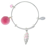 Ice Cream & Pom Pom Silver Bangle Bracelet