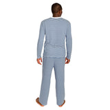 Men's Marina Jersey Long Knit Henley - Navy Stripe Organic Stretch Cotton