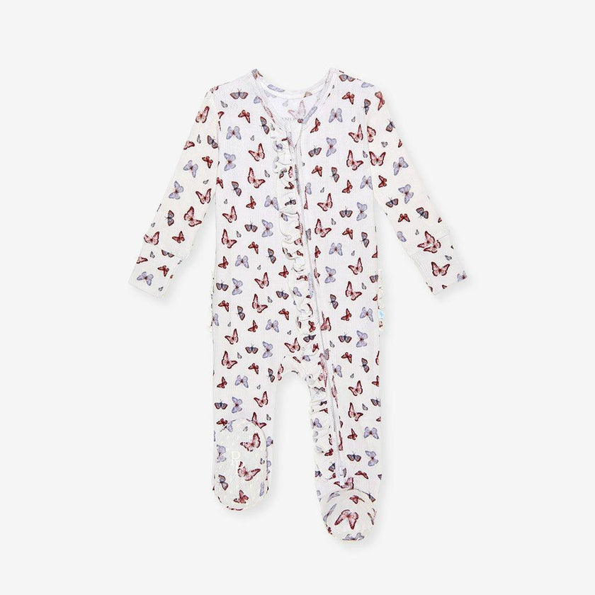 Joan Pointelle Footie Ruffled Zippered One Piece