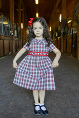 Plaid Dress with Neck Ruffle