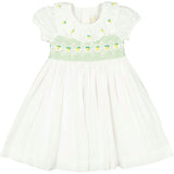 Victoria White Smocked Dress with Hand-Embroidered Lemons