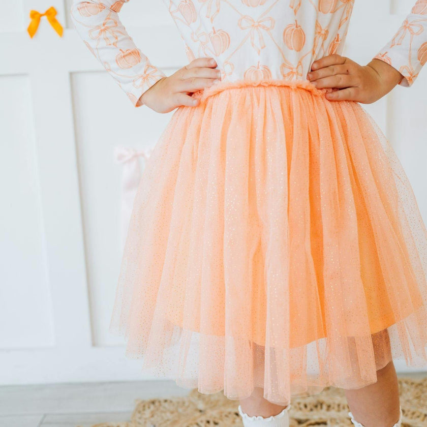Pumpkin Bow Trellis Long Sleeve Tutu Dress