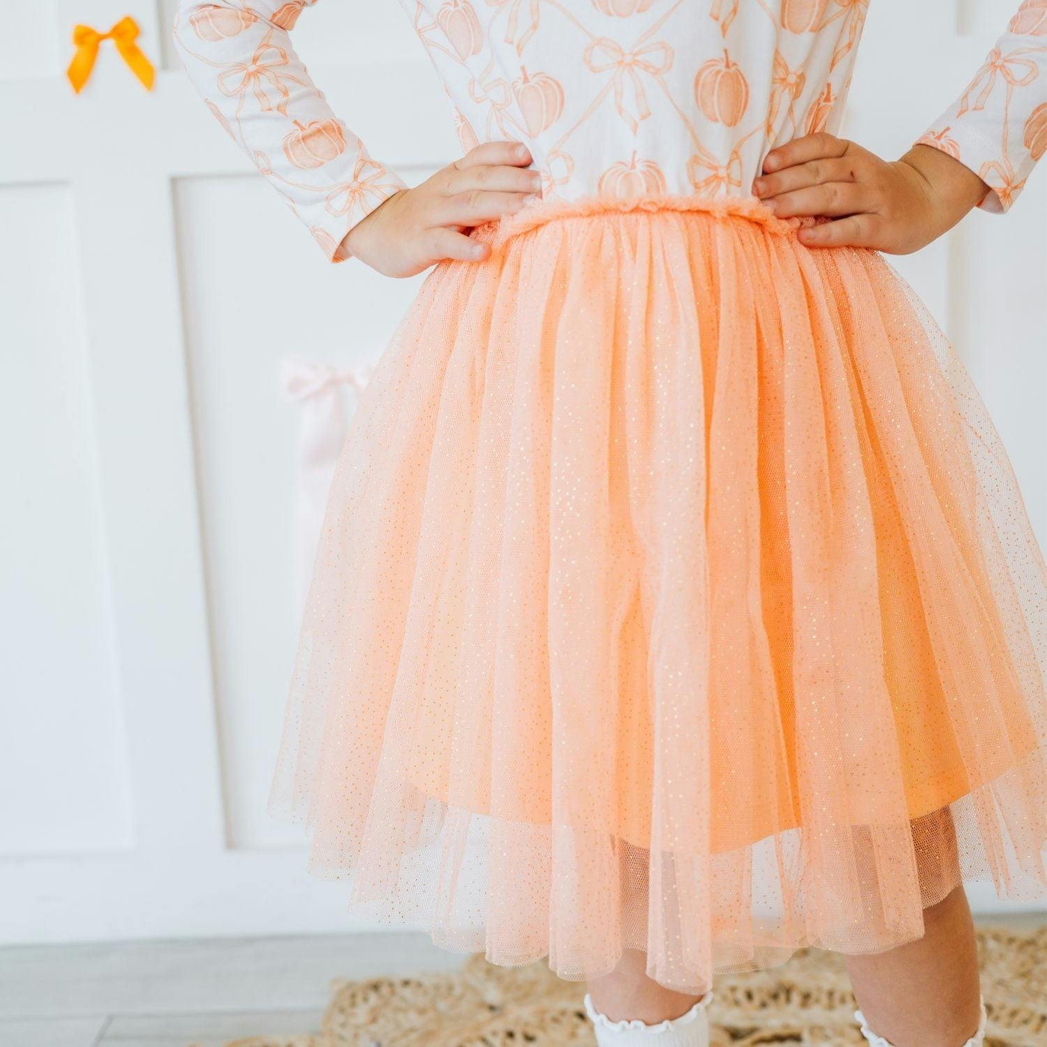 Pumpkin Bow Trellis Long Sleeve Tutu Dress