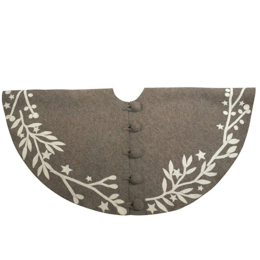 Handmade Branches and Stars Gray XL Christmas Tree Skirt Felt 72"