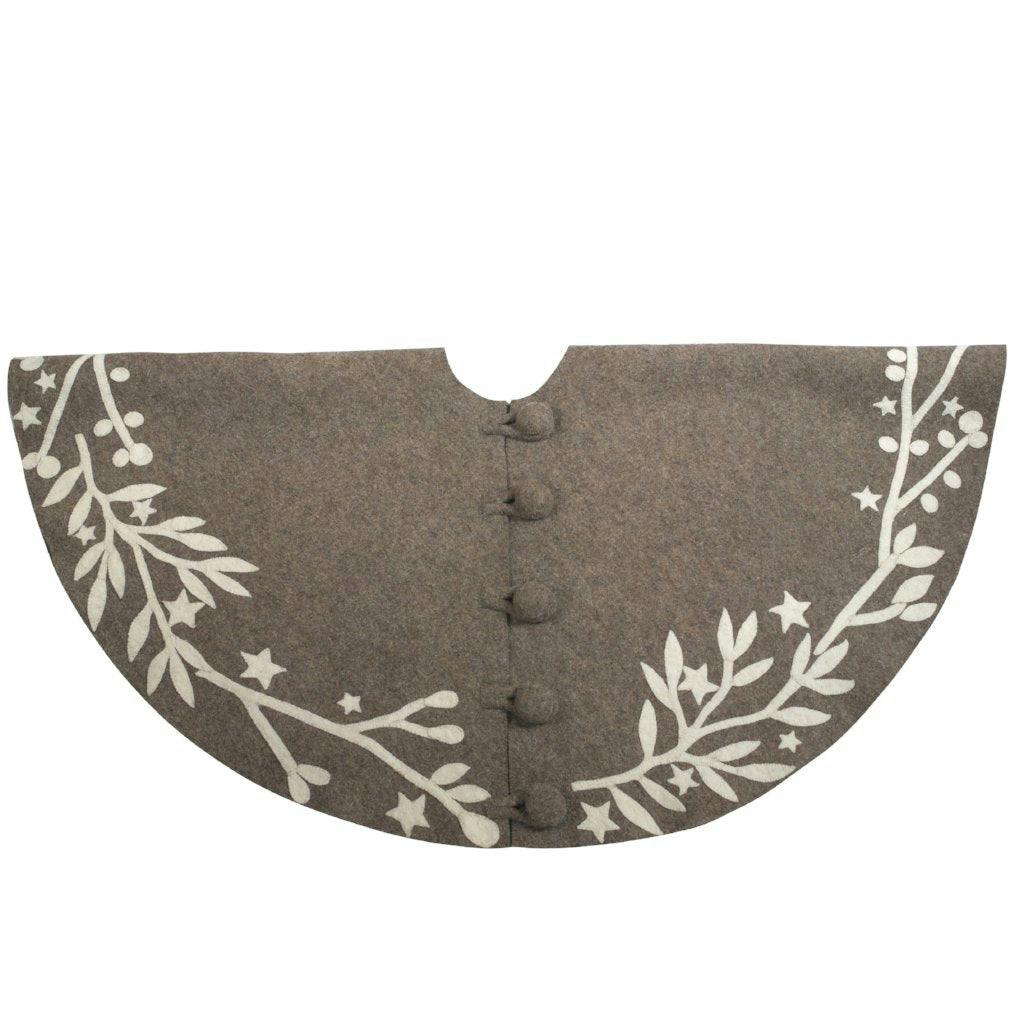 Handmade Branches and Stars Gray XL Christmas Tree Skirt Felt 72