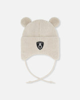 Lined Baby Winter Knit Hat With Ear Flaps Off-White