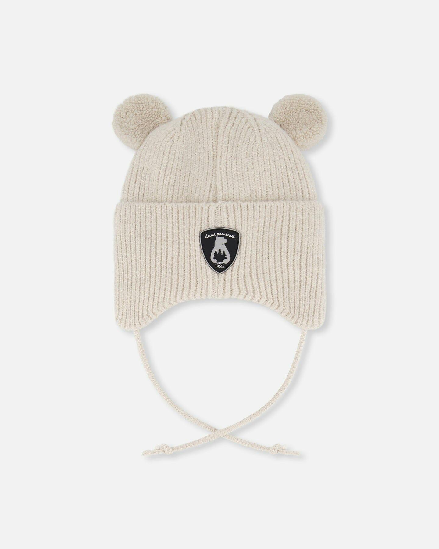 Lined Baby Winter Knit Hat With Ear Flaps Off-White