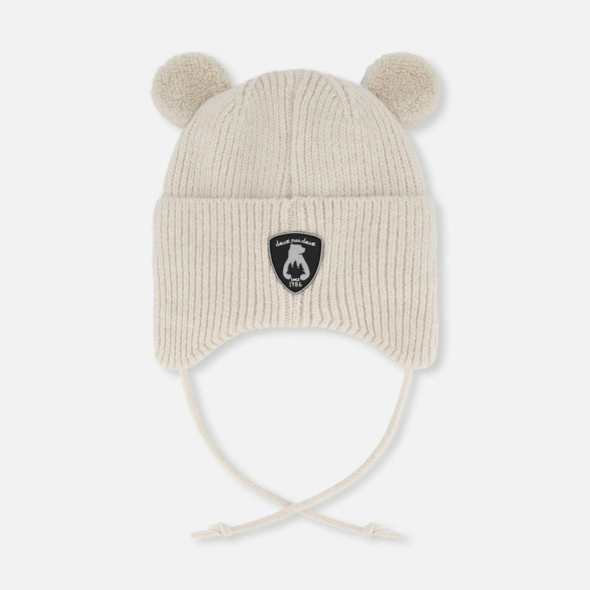 Lined Baby Winter Knit Hat With Ear Flaps Off-White