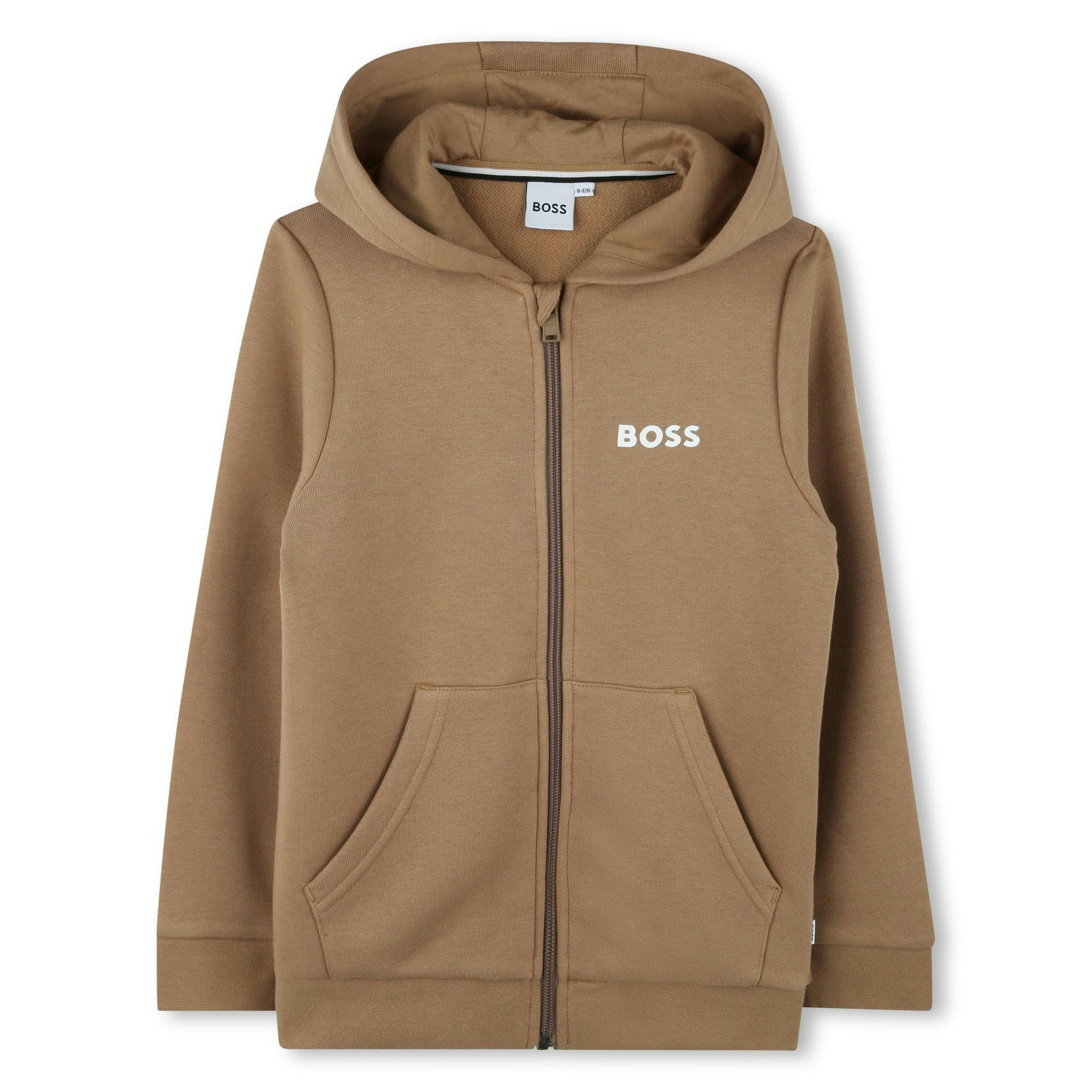 Beige Logo Hooded Zip Up