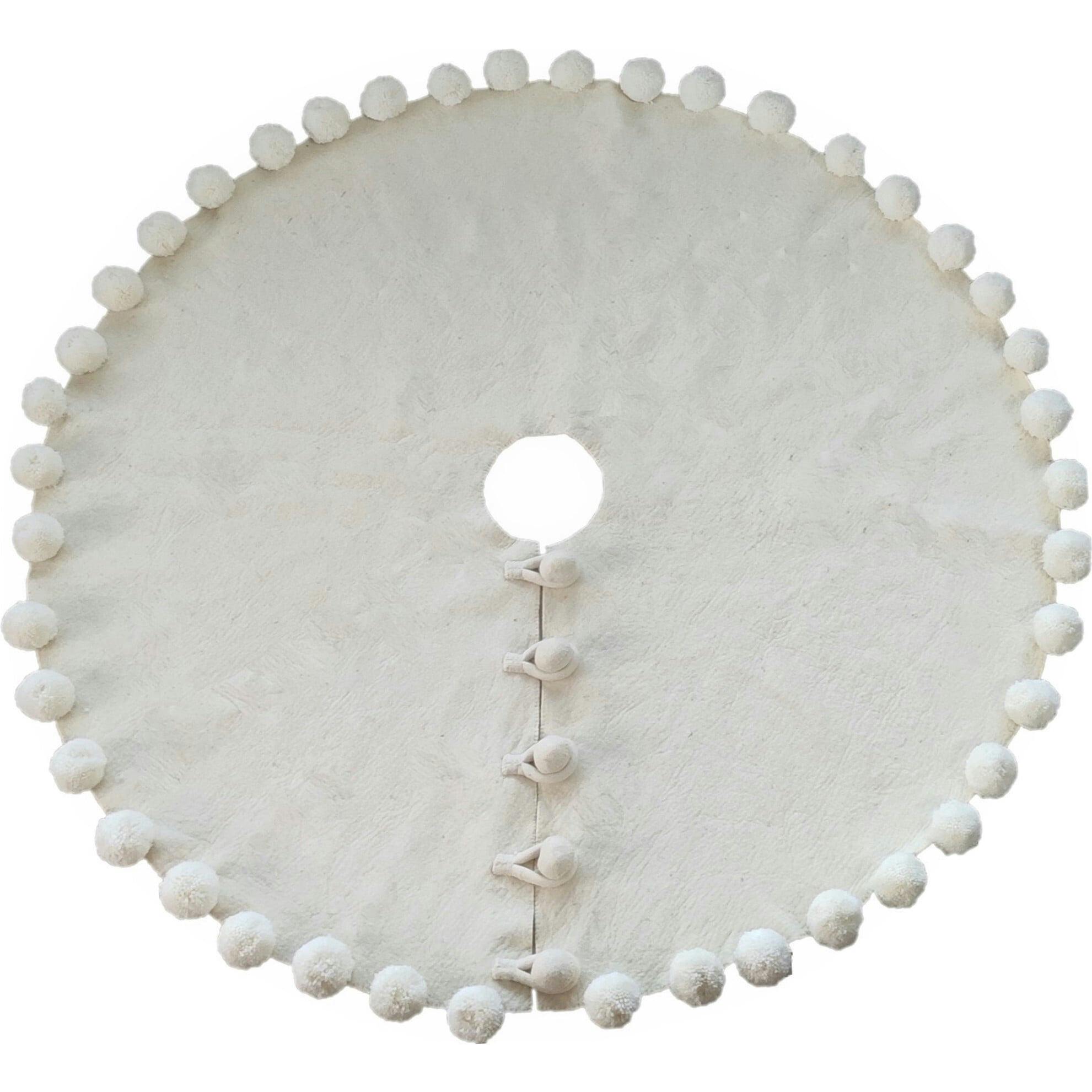 Handmade Felt Christmas Tree Skirt - Cream Pom Poms on Cream - 63