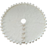 84" Handmade Felt Christmas Tree Skirt - Cream Pom Poms on Cream