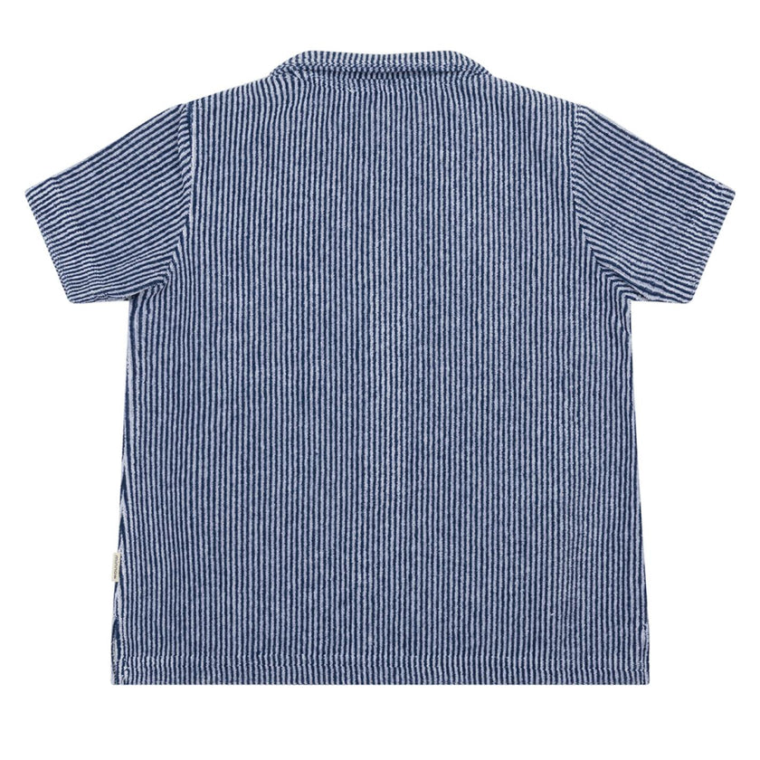 boys navy stripe french terry button up