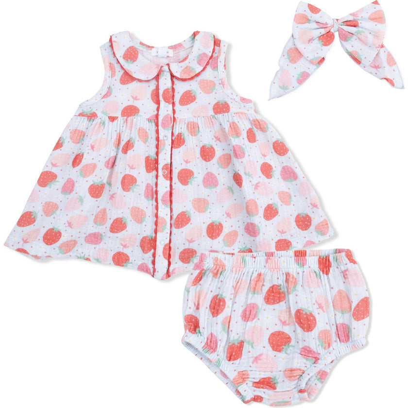 Strawberry Bliss - Jill Dress with Bloomer & Large Bow