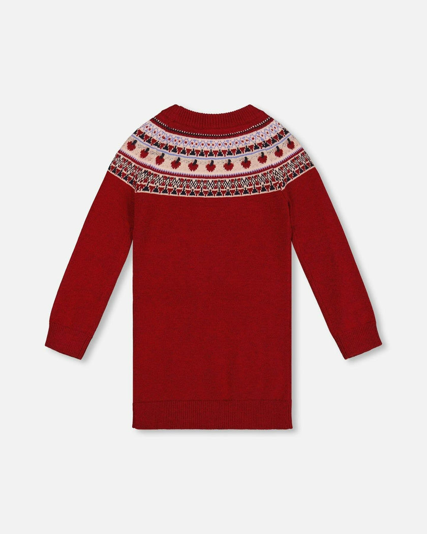 Knit Dress with Apple Jacquard Yoke