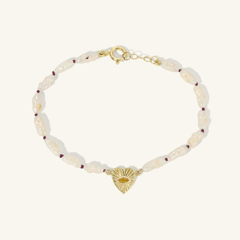 Heshi Pearl Bracelet with Citrine Heart