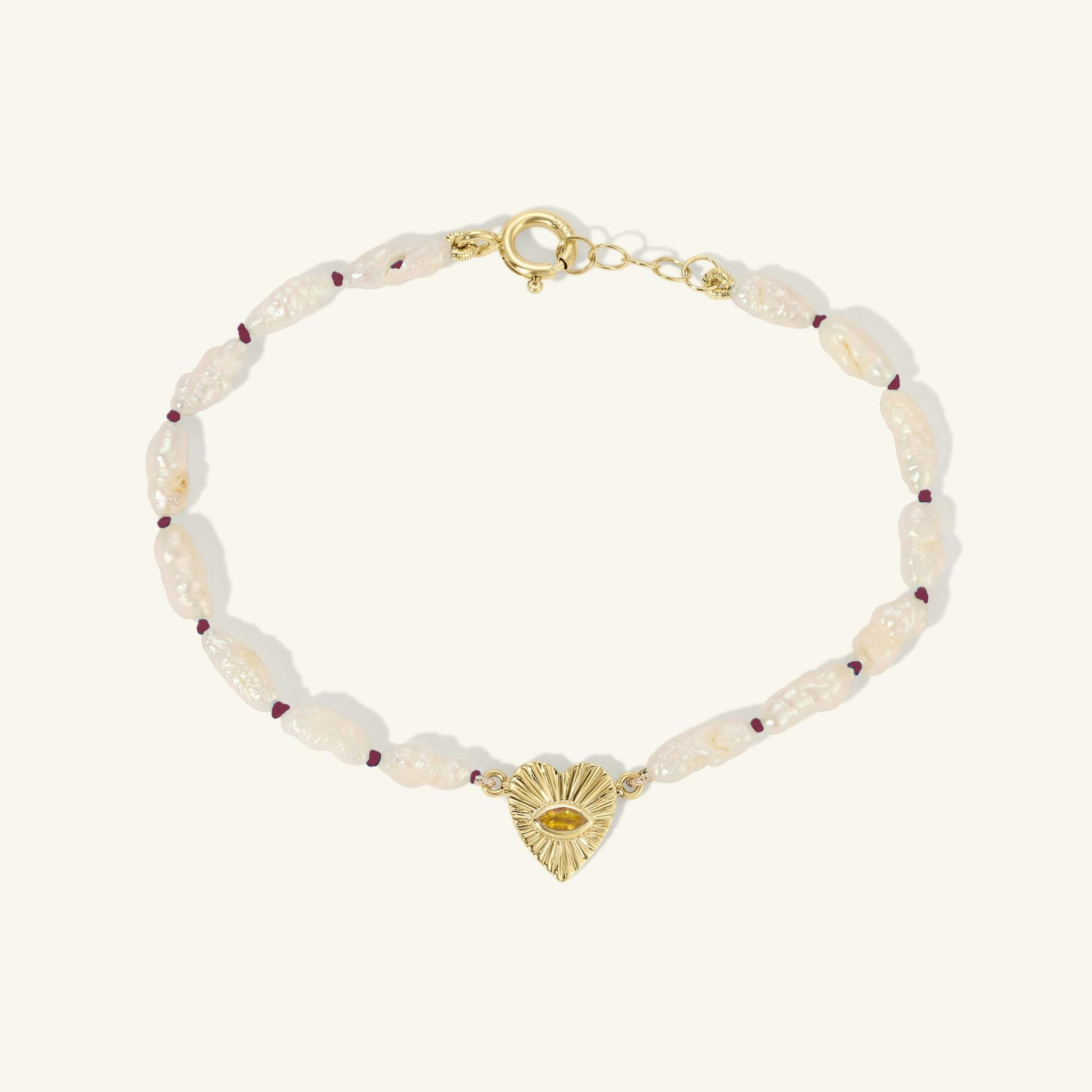 Heshi Pearl Bracelet with Citrine Heart