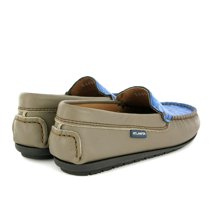 Plain Moccasins In Leather, Earth And Blue