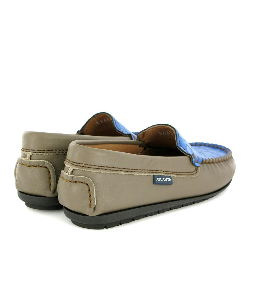 Plain Moccasins In Leather, Earth And Blue