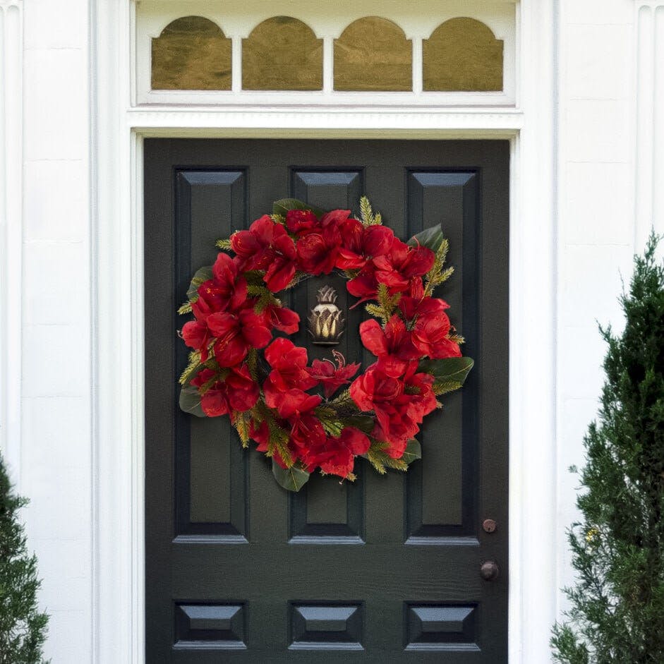 Faux 24 Inch Amaryllis & Magnolia Leaf Wreath
