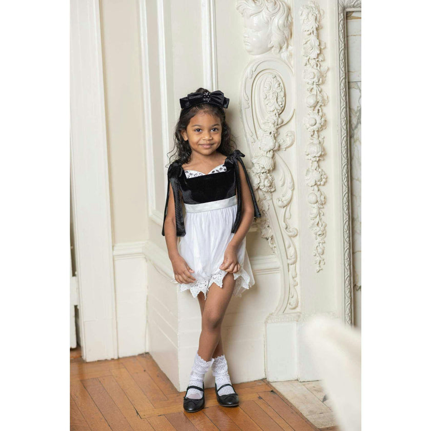 Audrey Black Velour Top and White Tulle Romper