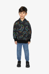 Fleece Hooded Sweatshirt Black Printed Controller