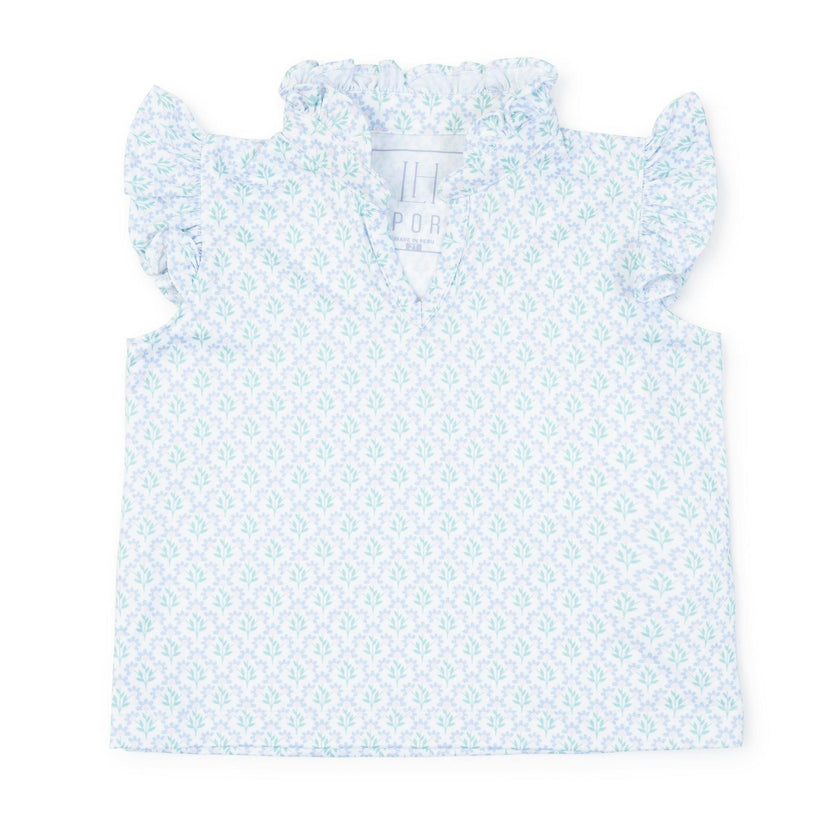 Ellie Girls' Sleeveless Performance Top by LH Sport - Trellis Bloom Blue