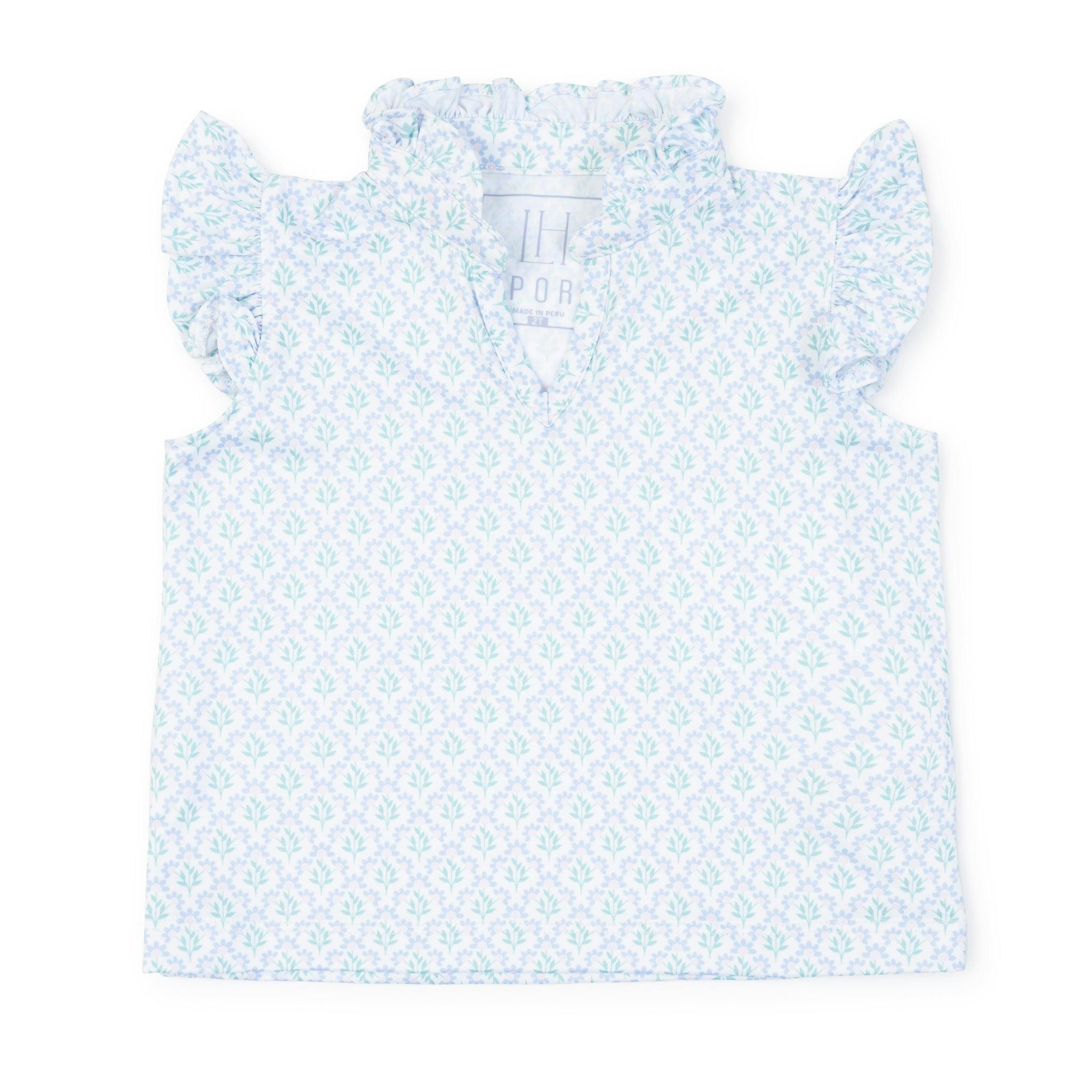 Ellie Girls' Sleeveless Performance Top by LH Sport - Trellis Bloom Blue