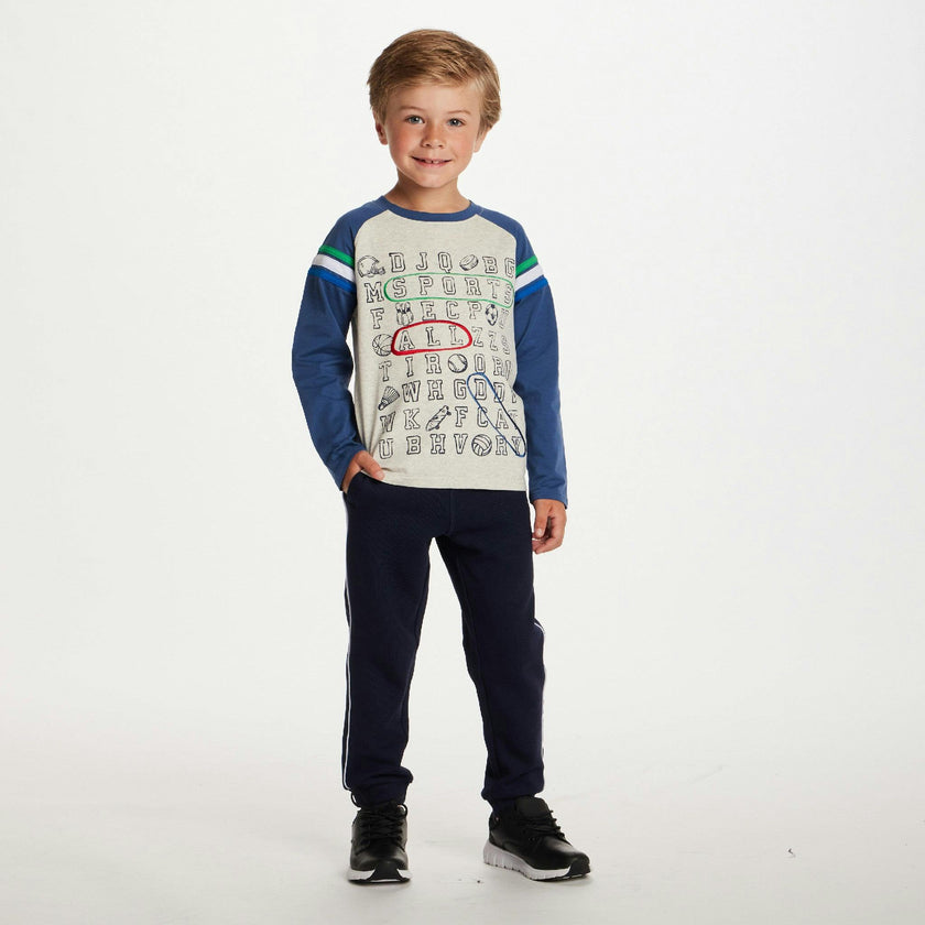 Kids Long Sleeve Raglan Color Blocked Alphabet Tee