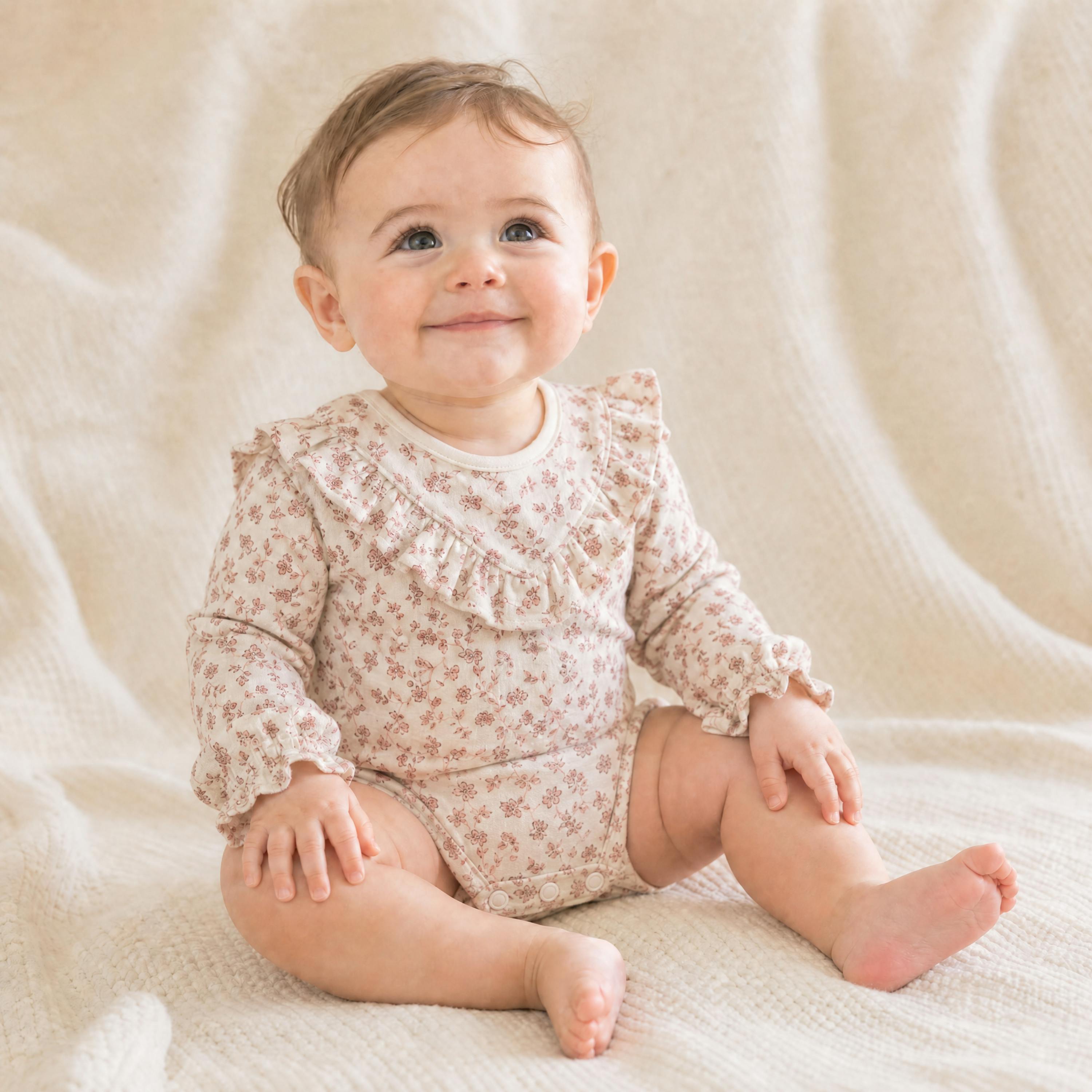 Organic Ruffle Bubble Romper - Petal Whispers