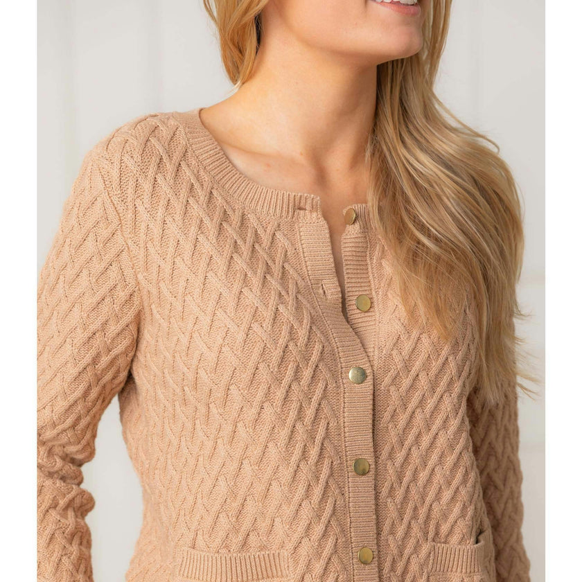 Organic Herringbone Stitch Cardigan Sweater, Beige