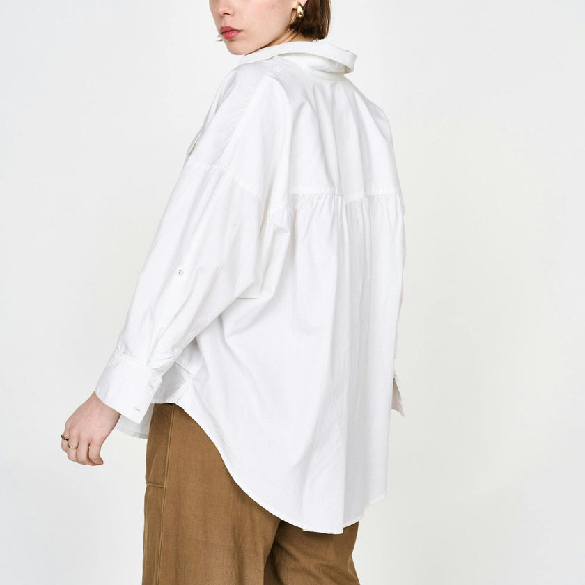 Women's Kyoto Poplin Long Sleeve Oversized Blouse, White