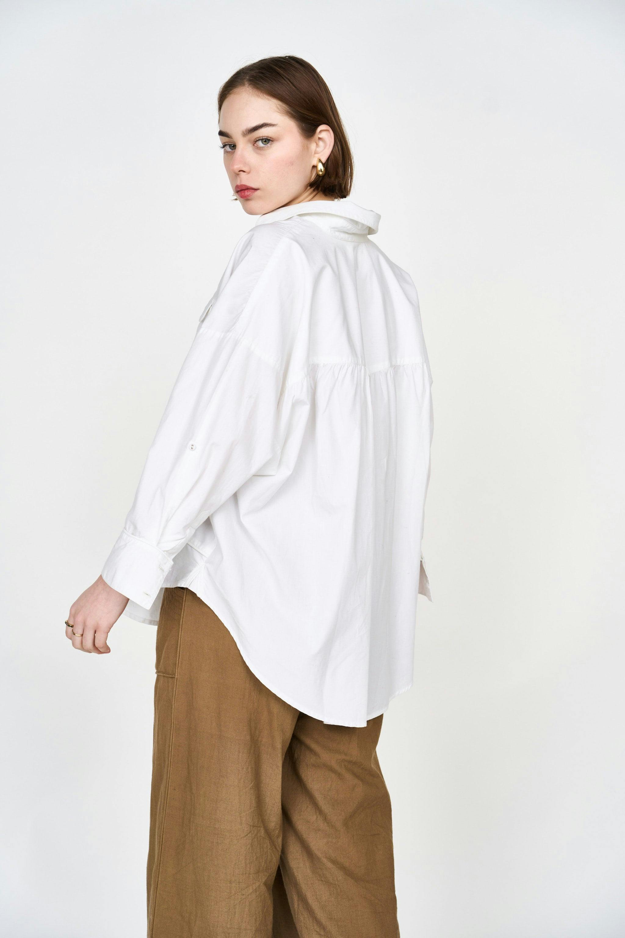 Women's Kyoto Poplin Long Sleeve Oversized Blouse, White