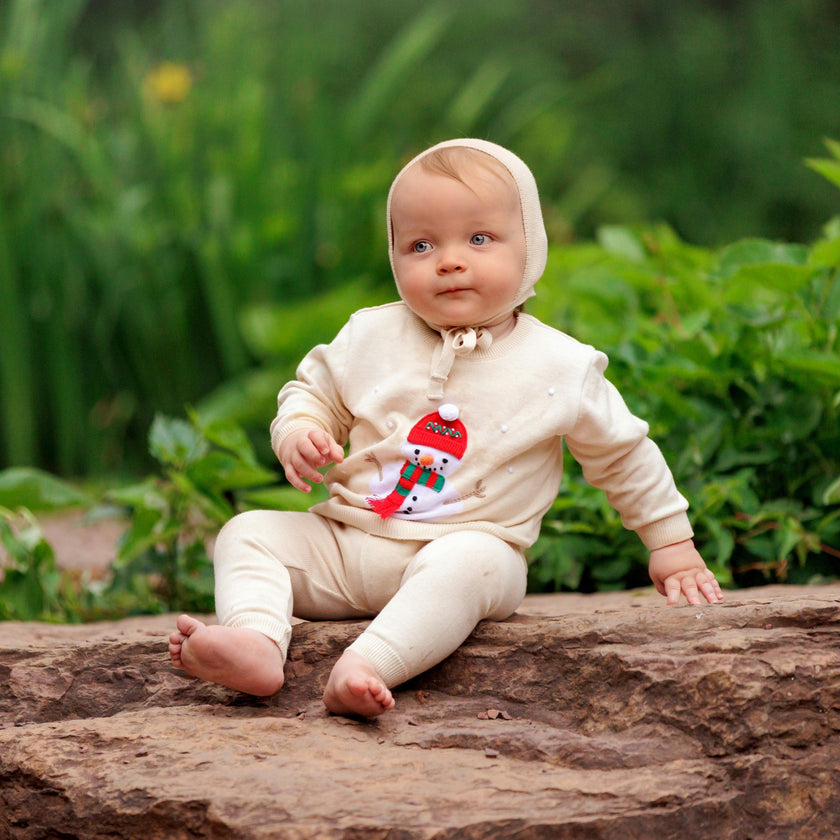 Boys Holiday Snowman Knit Set Ecru