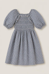 Mini Mae 3/4 Sleeve Dress in Prussian Blue Plaid