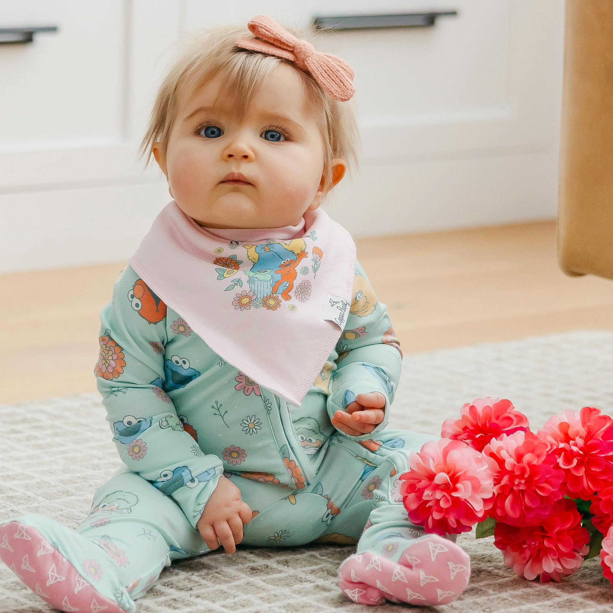 4 Pack Baby Bandana Bibs - Sesame Street Retro Floral
