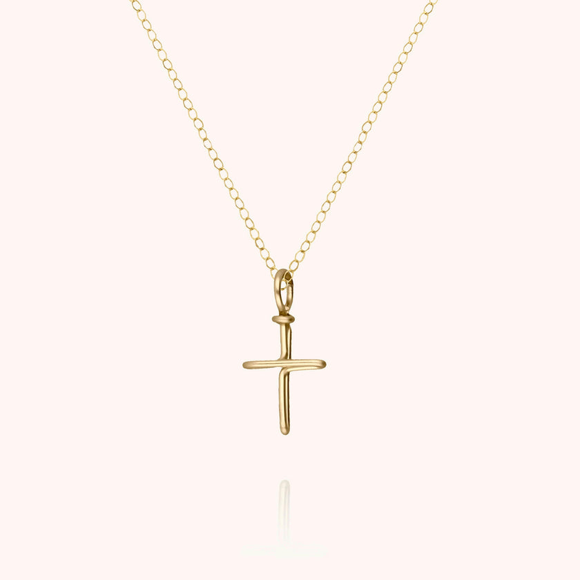 Symbolic Cross Charm Necklace, Rolled Yellow Gold