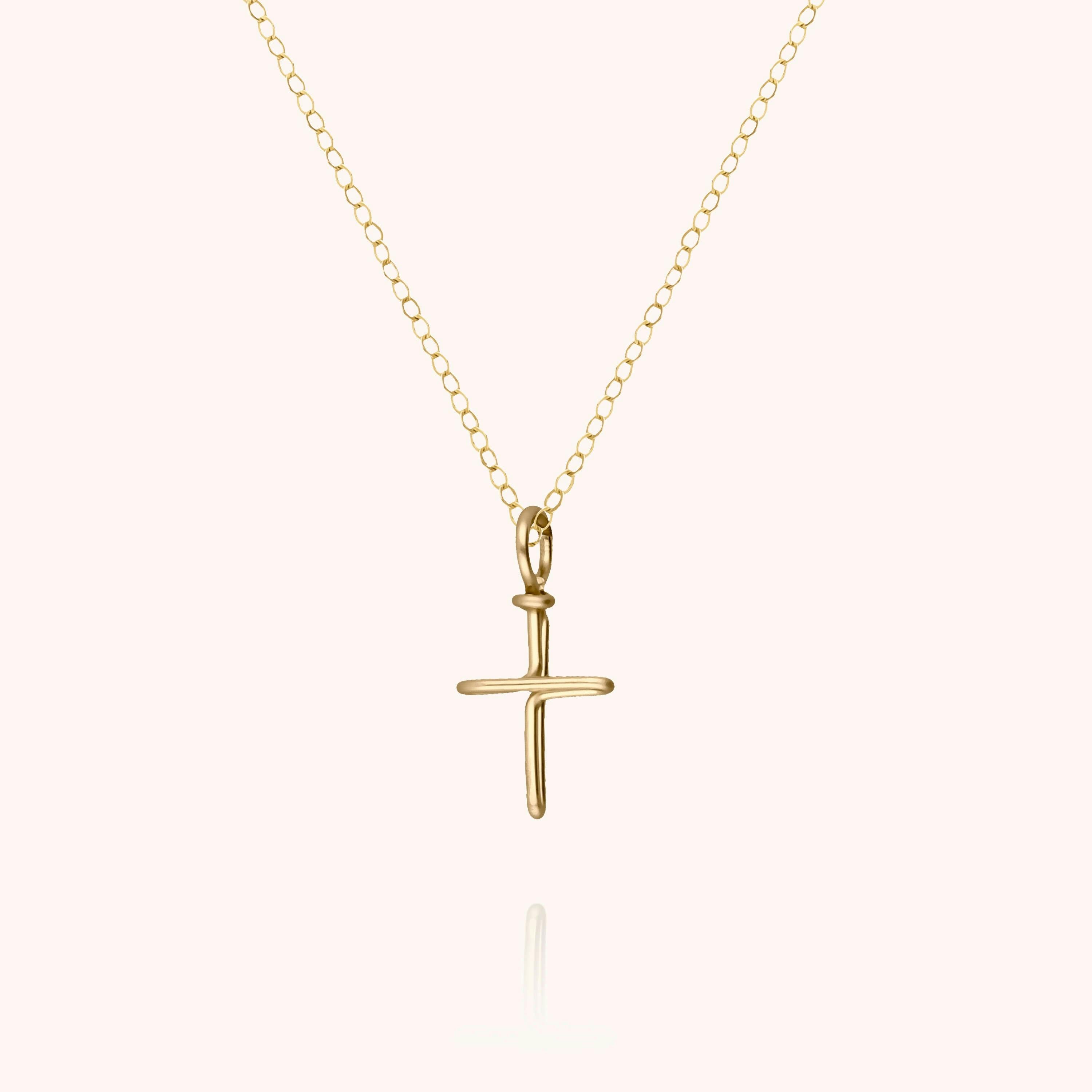 Symbolic Cross Charm Necklace, Rolled Yellow Gold