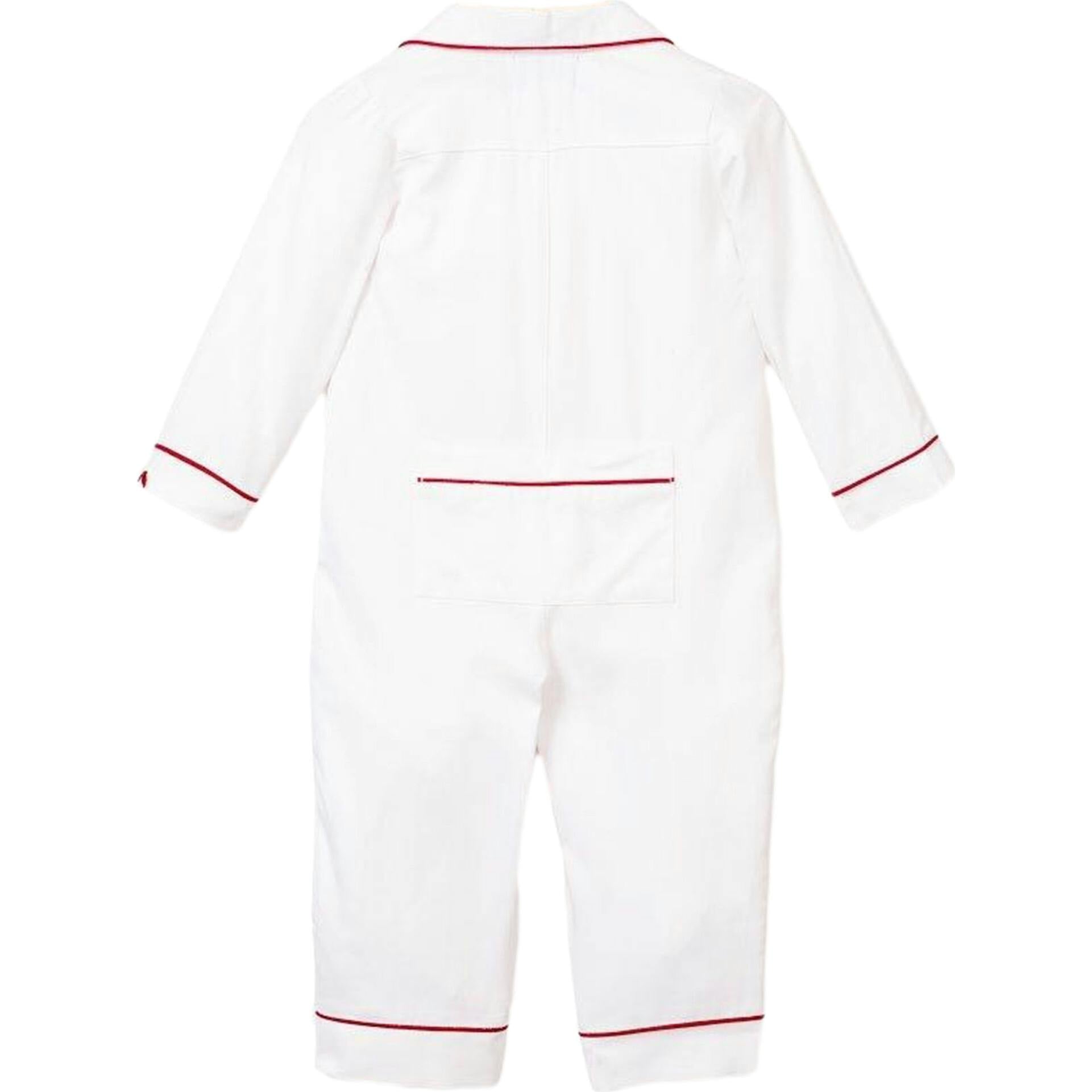 Baby's Classic Twill Romper in White with Red Piping