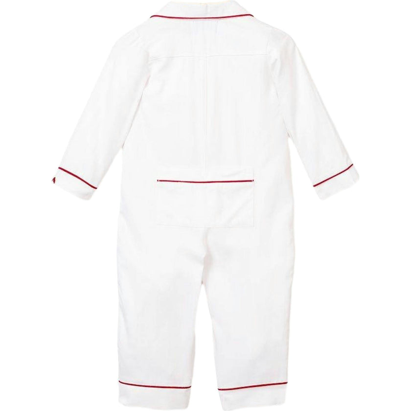 Baby's Classic Twill Romper in White with Red Piping