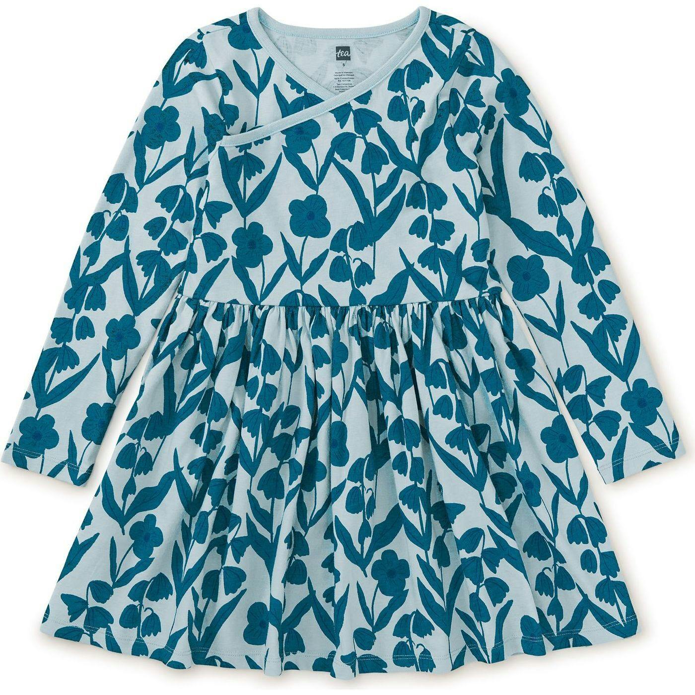 Floral Print Empire Waist Long Sleeve Wrap Neck Dress, Multi