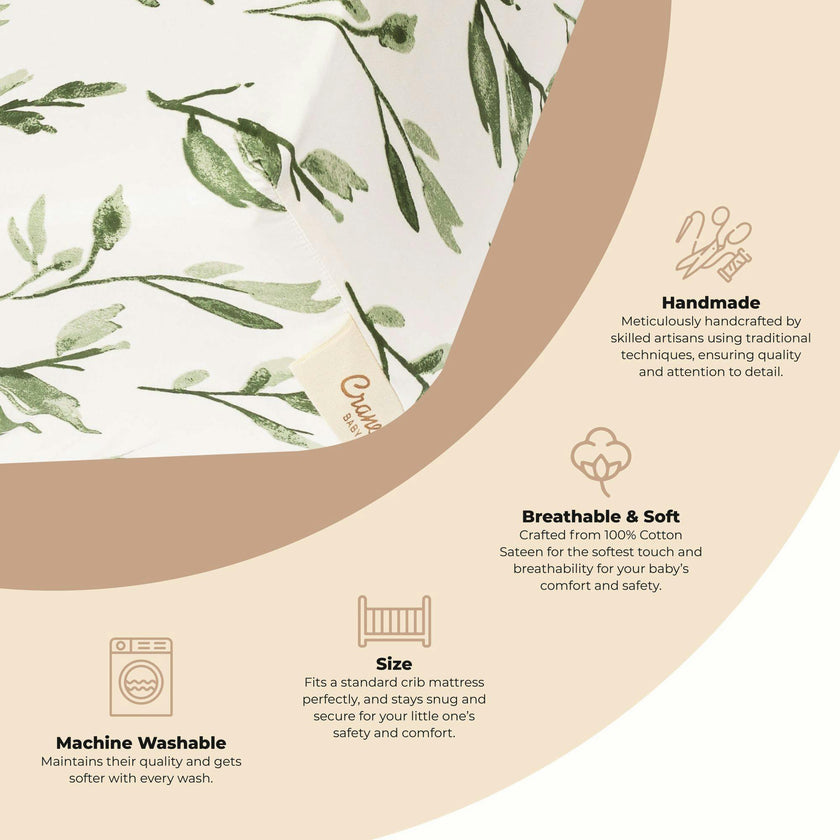 Parker Green Leaf Cotton Fitted Crib Sheet