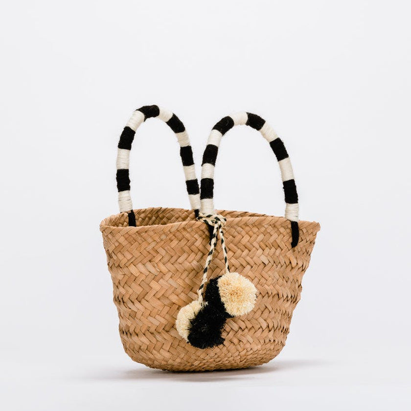 Mini St Tropez Pom Pom Straw Tote