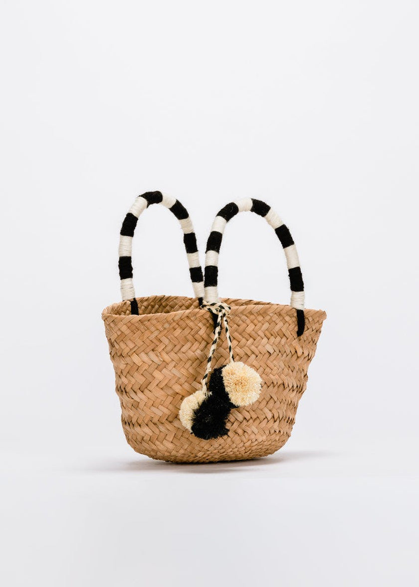 Mini St Tropez Pom Pom Straw Tote