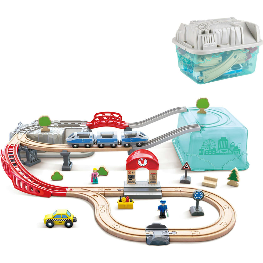 Wooden City Train Railway Bucket Playset