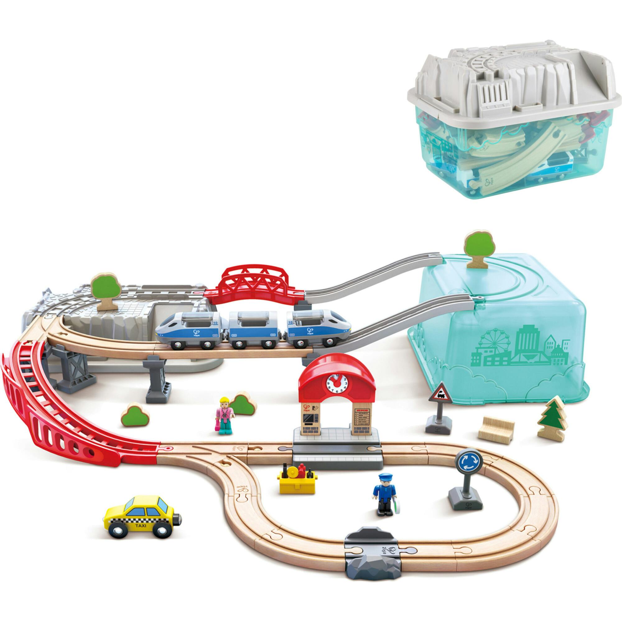 Wooden City Train Railway Bucket Playset