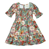 Girls Short Sleeve Smocked Babydoll Dress in Hedde Floral