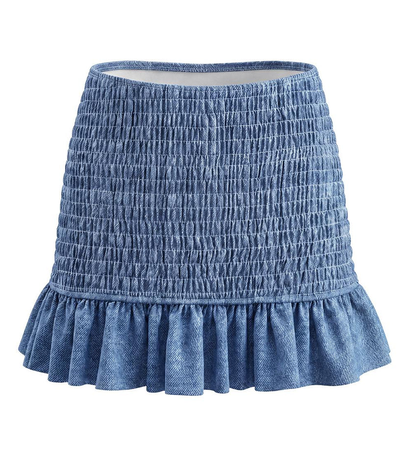 smocked skirt denim