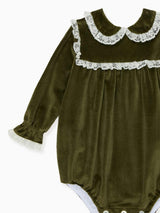 Olive Azura Velvet Baby Girl Romper