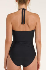 Genevieve High Halter Neck Sash Tie One-Piece Swimsuit